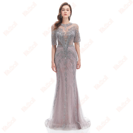 fitted silver purple evening dress